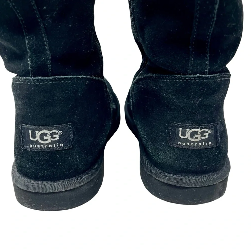 UGG Black Suede Zip Sunshine Tall Boots‎ Sz 6 Shearling Winter Snow Classic 90s